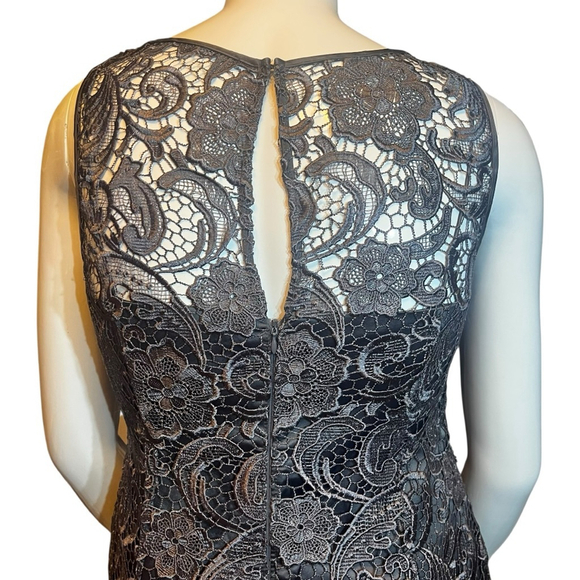Adrianna Papell Lace Illusion Sheath Dress Charcoal Floral Cocktail, 14 - Picture 10 of 13
